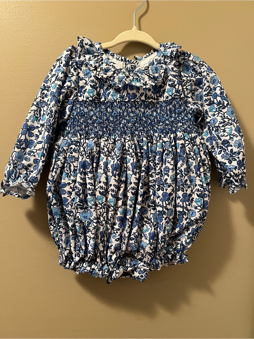Blue Floral Smocked Baby One-Piece